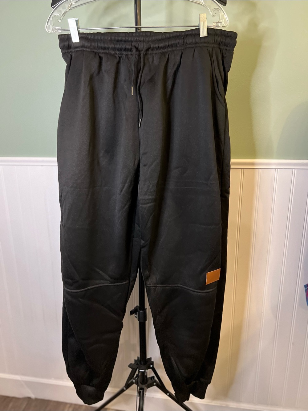 2 pair New Men's Black & Grey Jogger Sweatpants w/Leather Patch. Size XXL